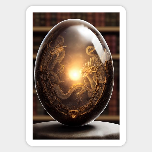 Dragon Egg in a Library Sticker by natural-20s